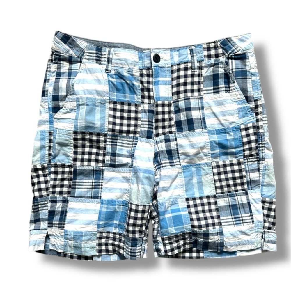L.L. Bean Favorite Fit Blue Madras Plaid Patchwork Shorts Women’s Size 4 Preppy
